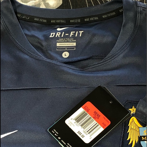 2013 NIKE DRI-FIT MCFC MANCHESTER CITY FUTBOL SOCCER TRAINING JERSEY MENS L RARE - Picture 6 of 8